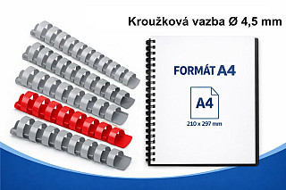 Kroužková vazba plastová Ø 4,5 mm – červená