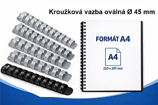 Kroužková vazba plastová Ø 45 mm – černá ovál
